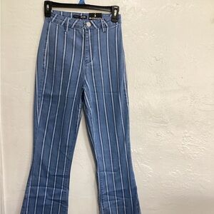Blue Striped High-Waist Flared Pants